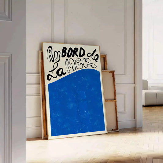 mesmerizing world Au Bord la Mer stunning maximalist poster enchanting blue black hues artwork space seaside oasis gift statement wall art sizes A4 cm A0