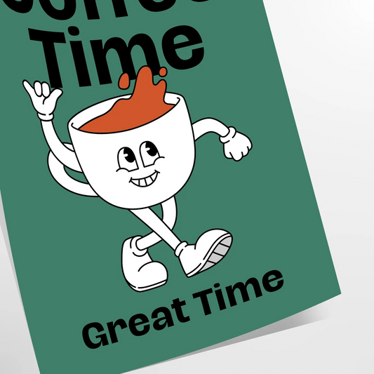 kitchen Coffee Time poster green blue hues lovers vibrant wall art ideal gift variety sizes A4 cm A0 space charming artwork