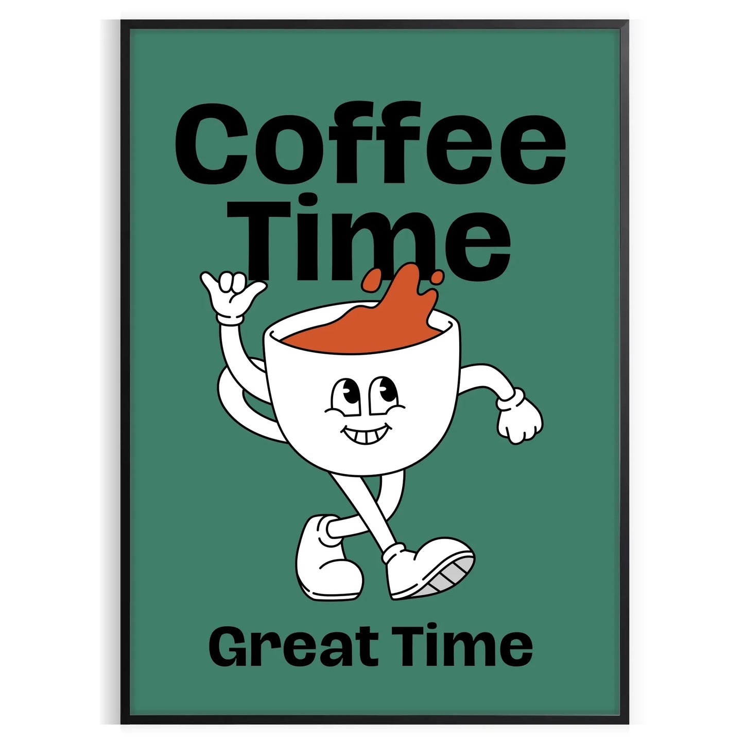 kitchen Coffee Time poster green blue hues lovers vibrant wall art ideal gift variety sizes A4 cm A0 space charming artwork