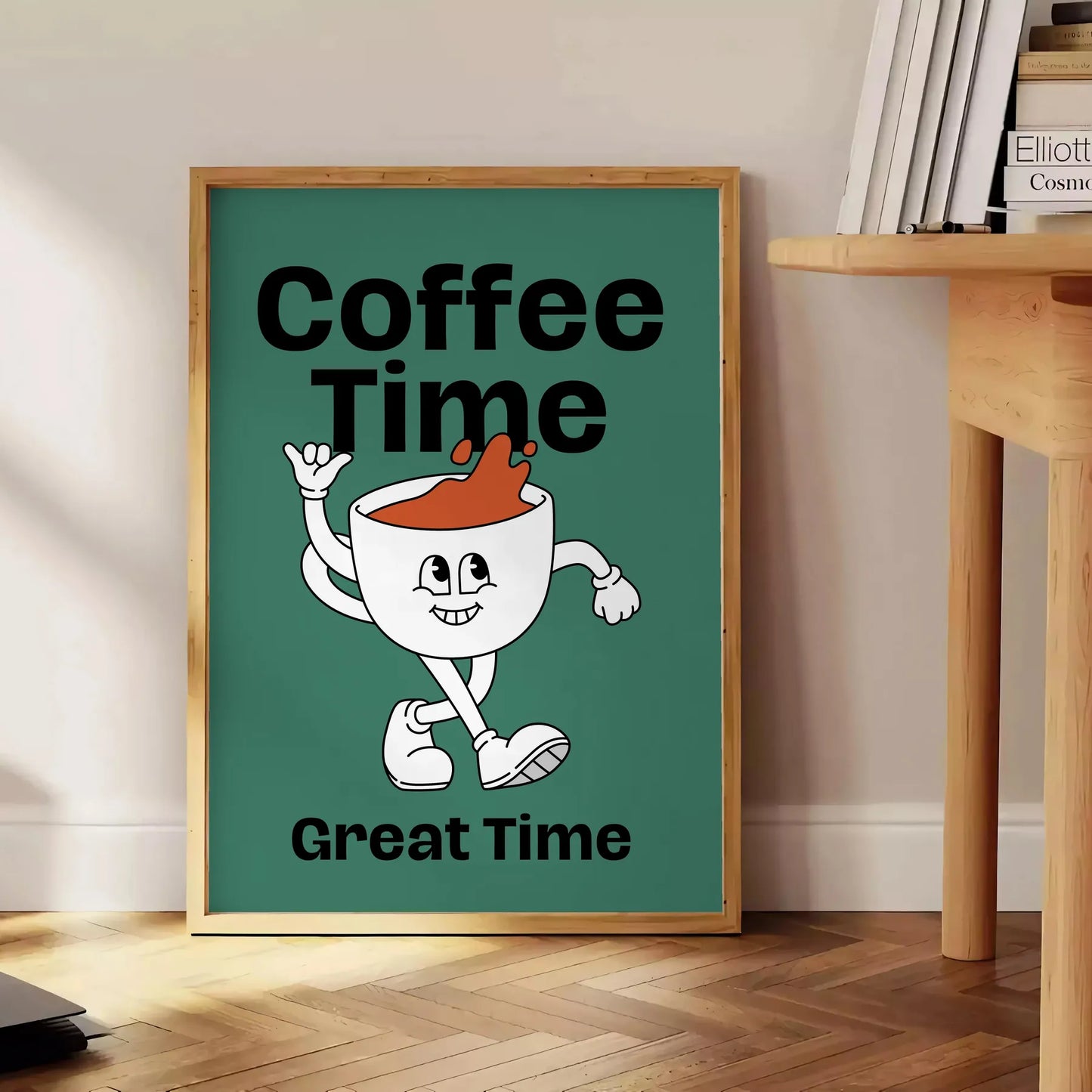 kitchen Coffee Time poster green blue hues lovers vibrant wall art ideal gift variety sizes A4 cm A0 space charming artwork