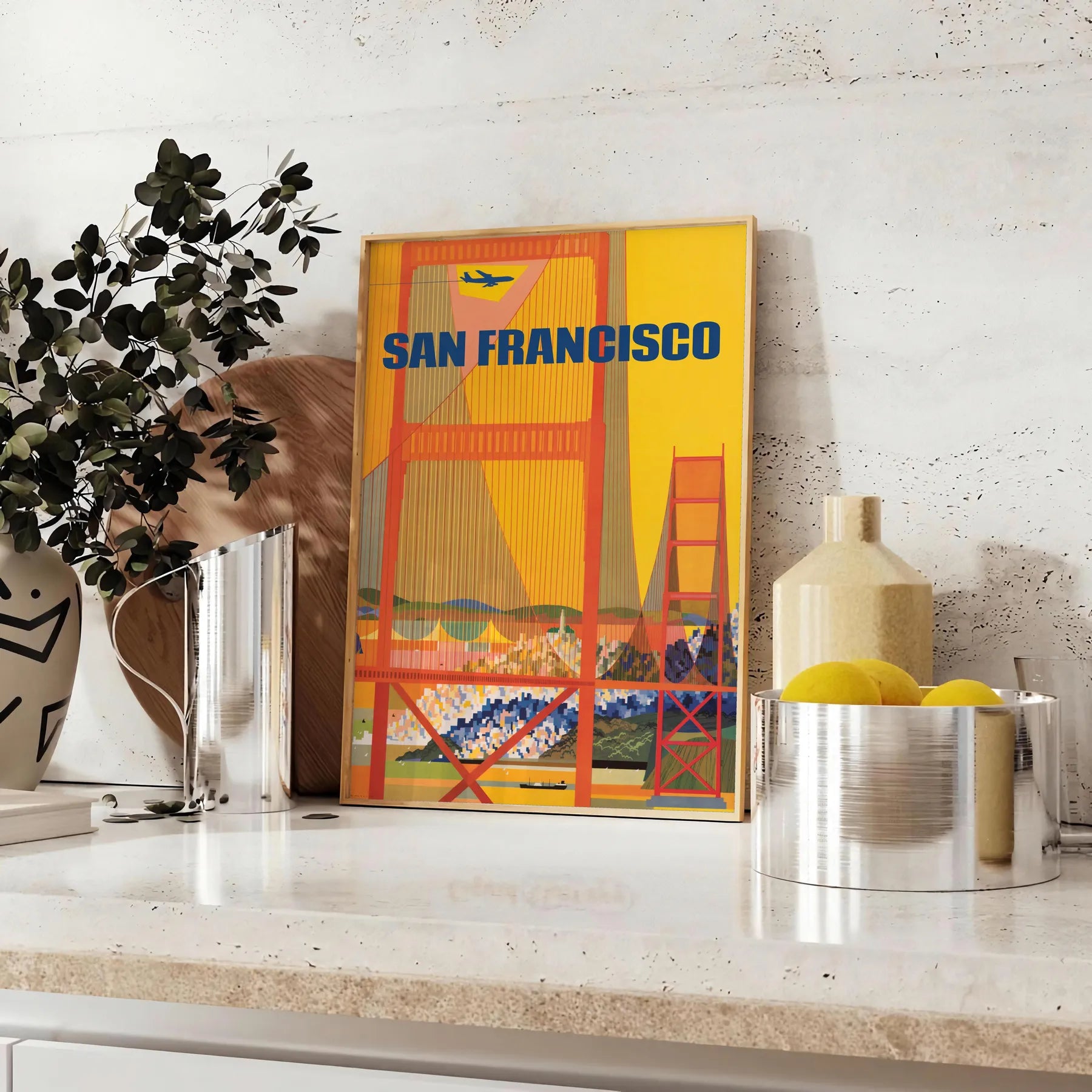 vibrant spirit San Francisco stunning travel poster warm brown orange hues captivating wall art perfect gift city lovers travelers standalone print decor