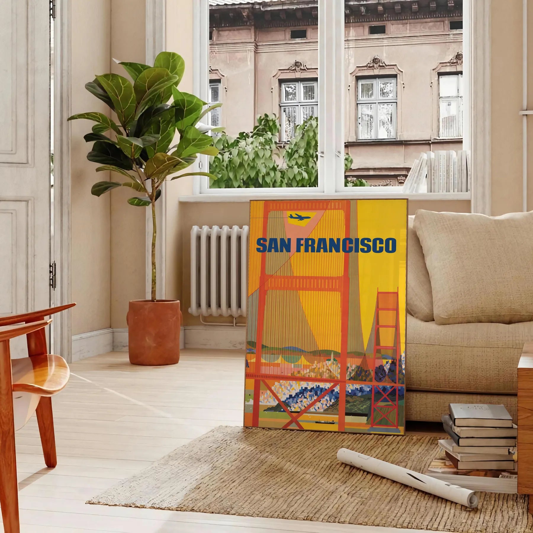 vibrant spirit San Francisco stunning travel poster warm brown orange hues captivating wall art perfect gift city lovers travelers standalone print decor